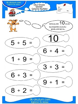Çocuklar İçin toplam işlemi yaprak testleri 